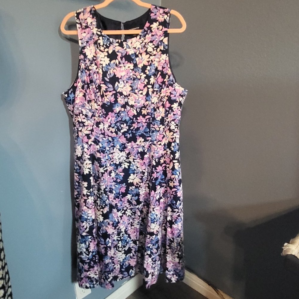 Sleeveless Blue, Purple, and White Floral Midi Dress from Liz Claiborne